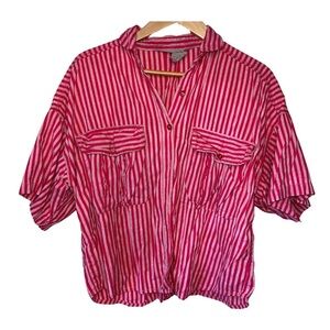 Great Connections Pink Striped Button Front Cropped Shirt Size Medium